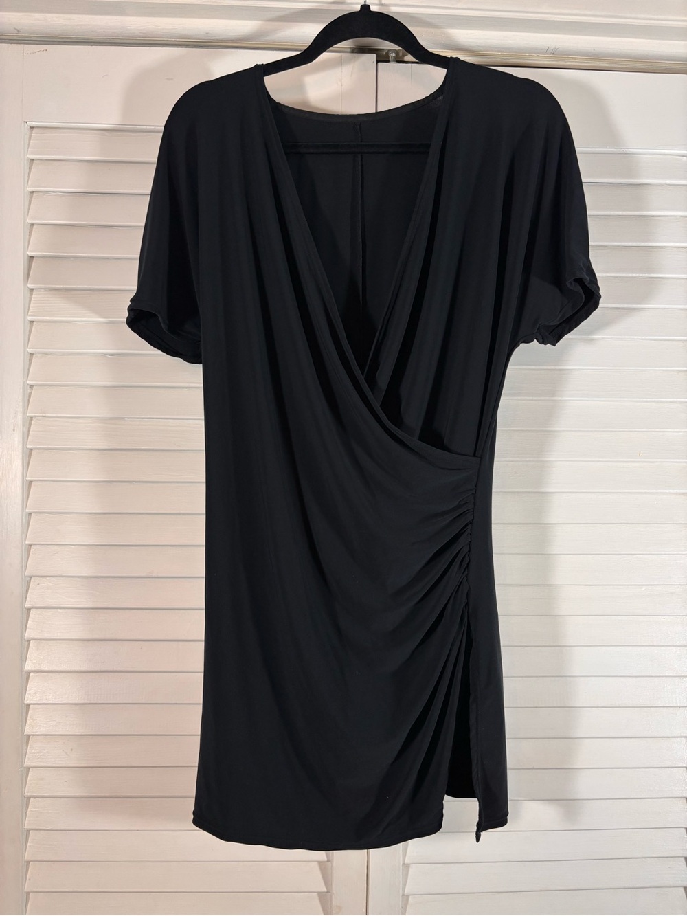 Magicsuit Swim Cover-Up Dress Draped Surplice Ruched Black Medium Large